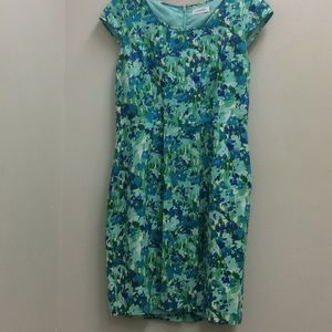 Calvin Klein Sz 8 sheath linen print abstract